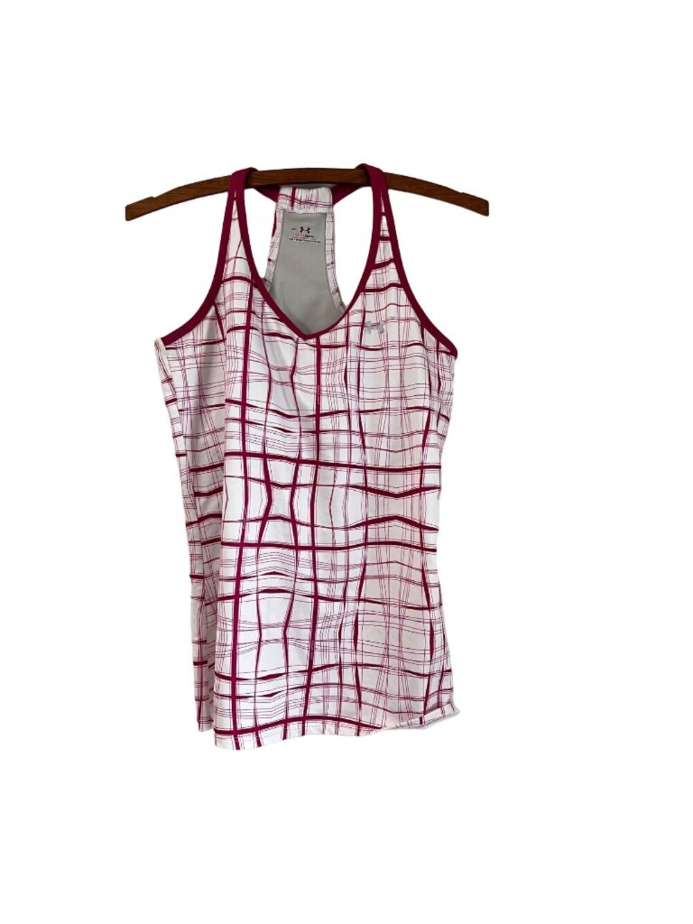Under Armour Womens Pink White Heat Gear Vneck Racerback Athletic Tank Top M
